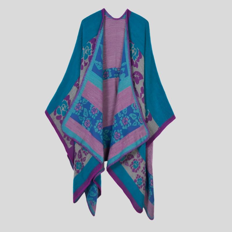 Warm poncho with colorful decorations, model Y