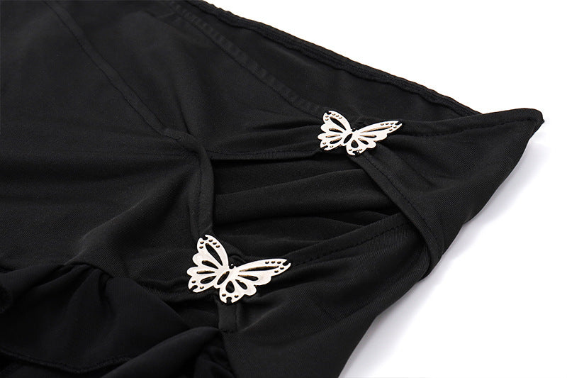 Butterfly-Buckle Black Skirt