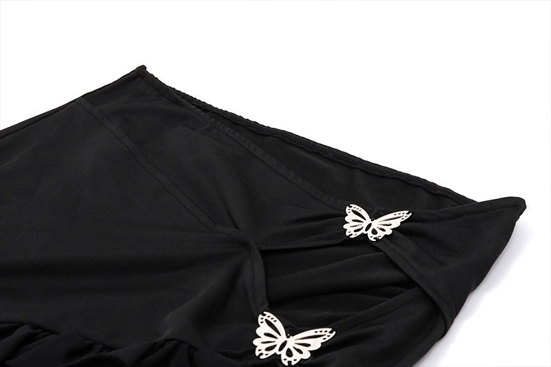 Butterfly-Buckle Black Skirt