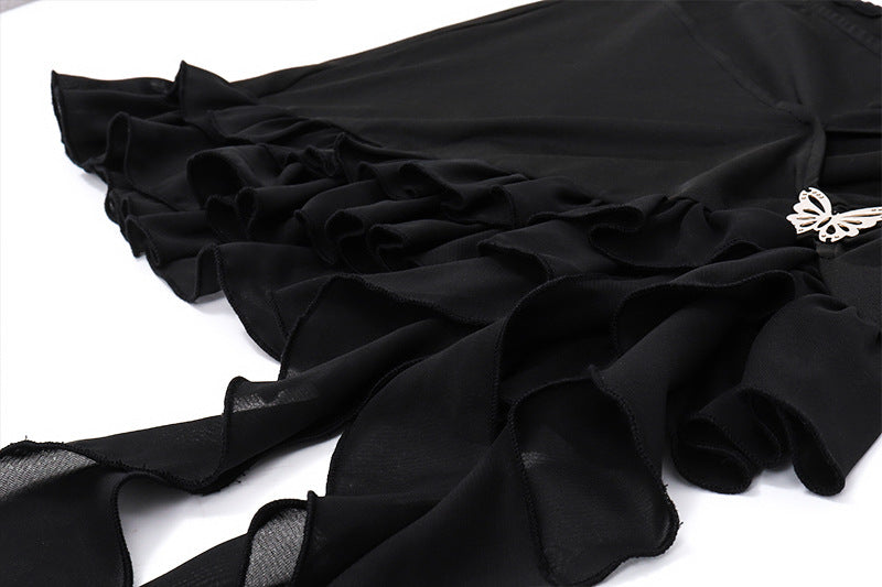 Butterfly-Buckle Black Skirt