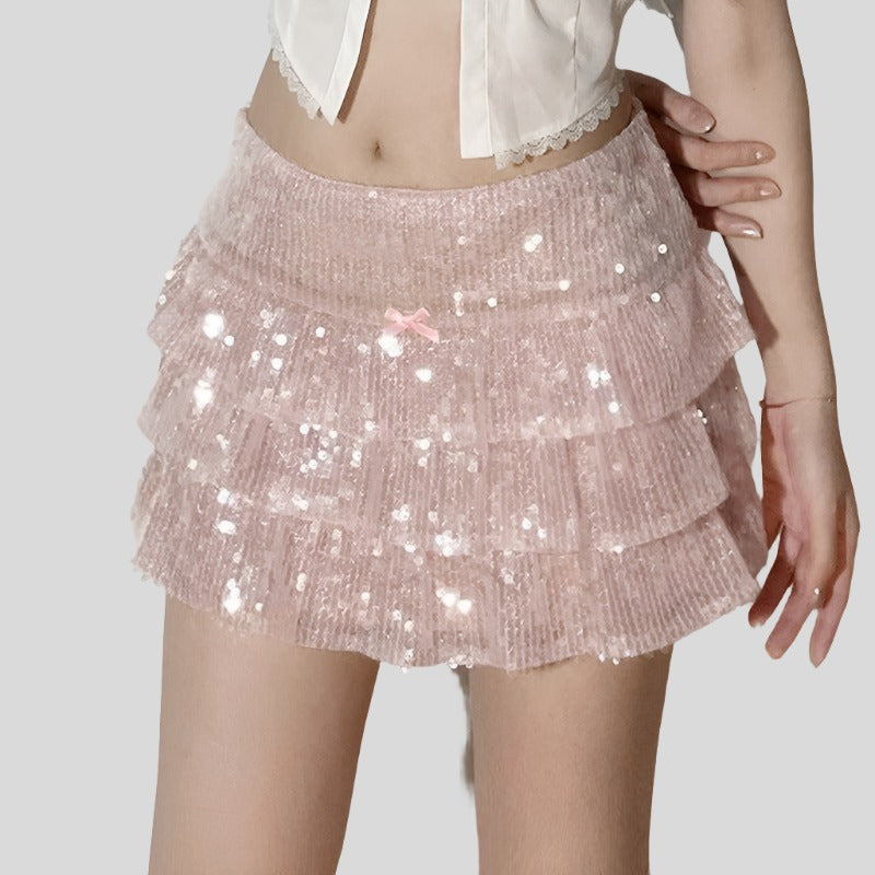 Pink Sequin Mini Skirt
