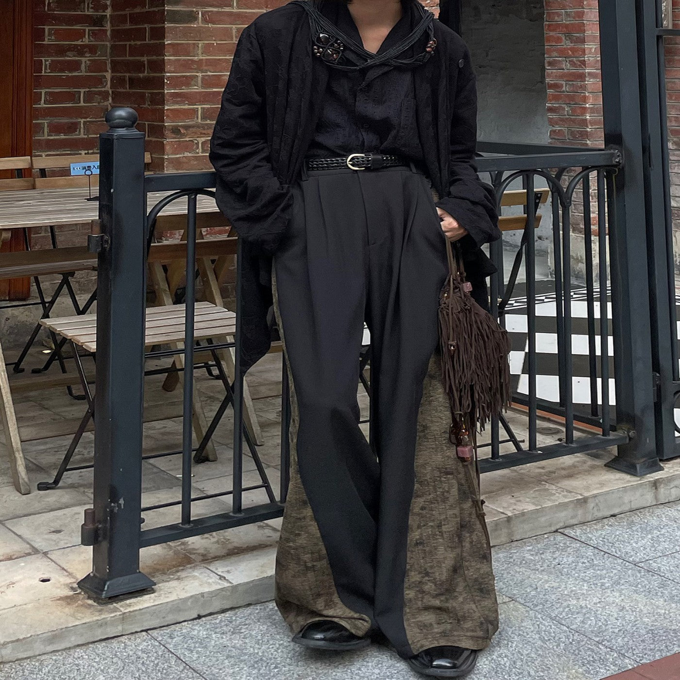 High-Waist Textured Flared Pants
