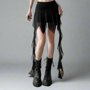D Black Mini Skirt with Slits