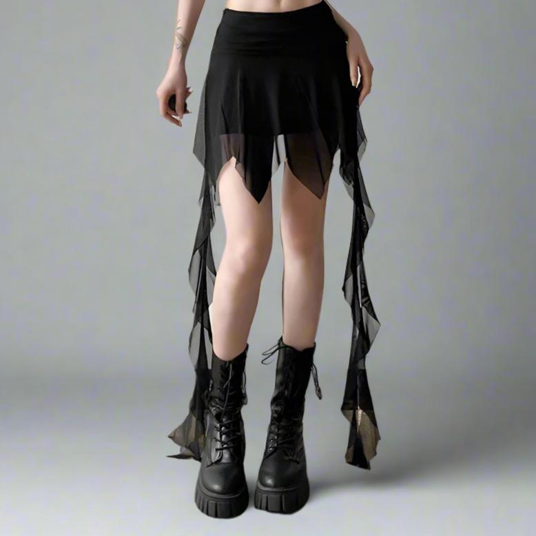 D Black Mini Skirt with Slits