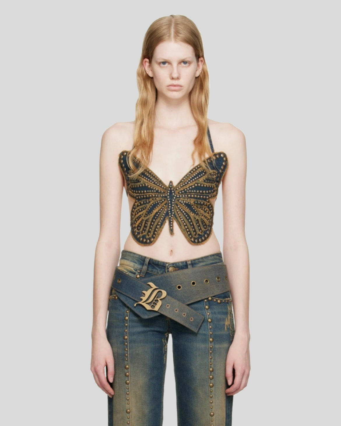 Butterfly Studded Denim Tank