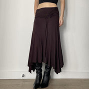 Brown Drape Skirt with Buckle
