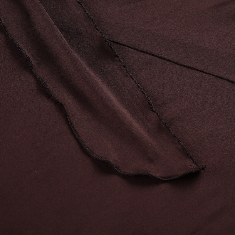 Brown Drape Skirt with Buckle