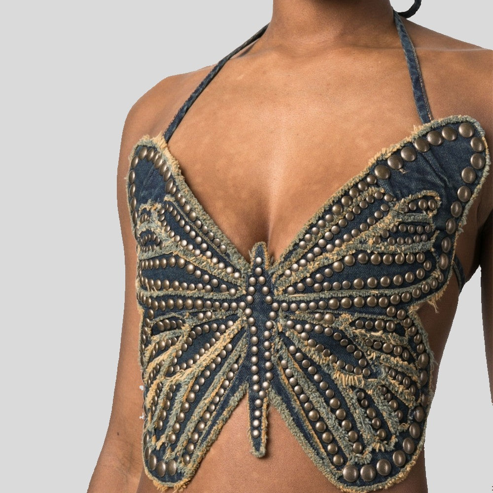 Butterfly Studded Denim Tank