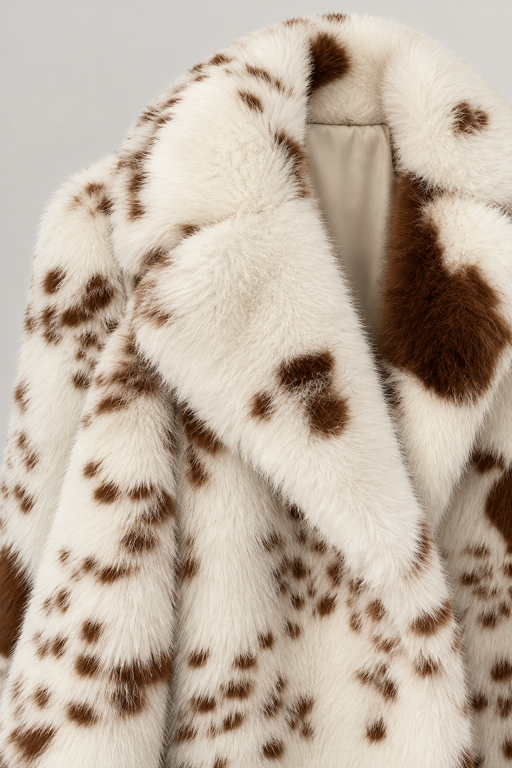 Long Cow Print Faux Fur Coat