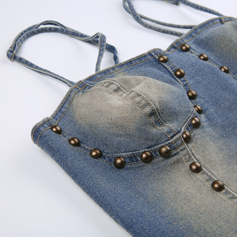 PIT Studded Tie Denim Tank