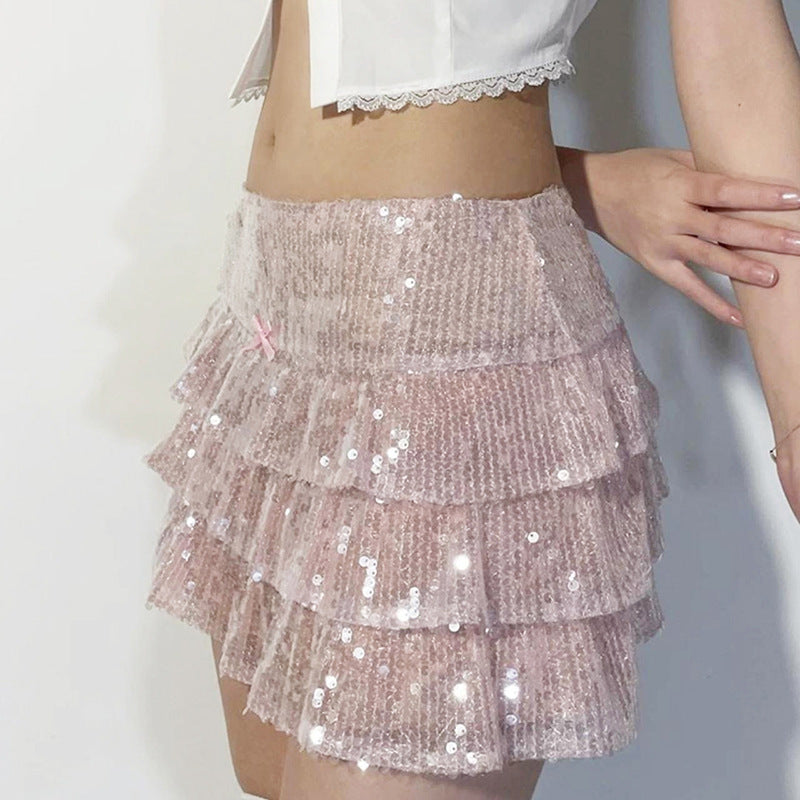 Pink Sequin Mini Skirt