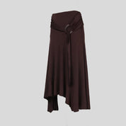 Brown Drape Skirt with Buckle
