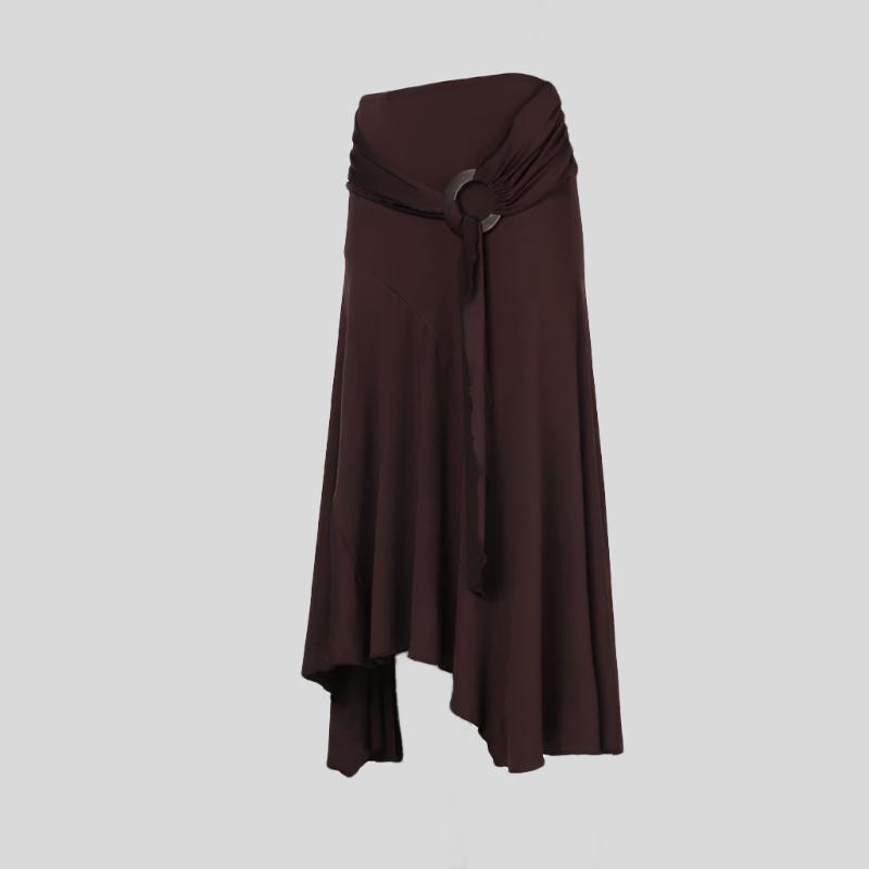 Brown Drape Skirt with Buckle
