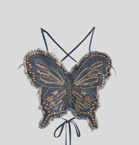 Butterfly Studded Denim Tank