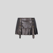 Belted Leather Mini Skirt