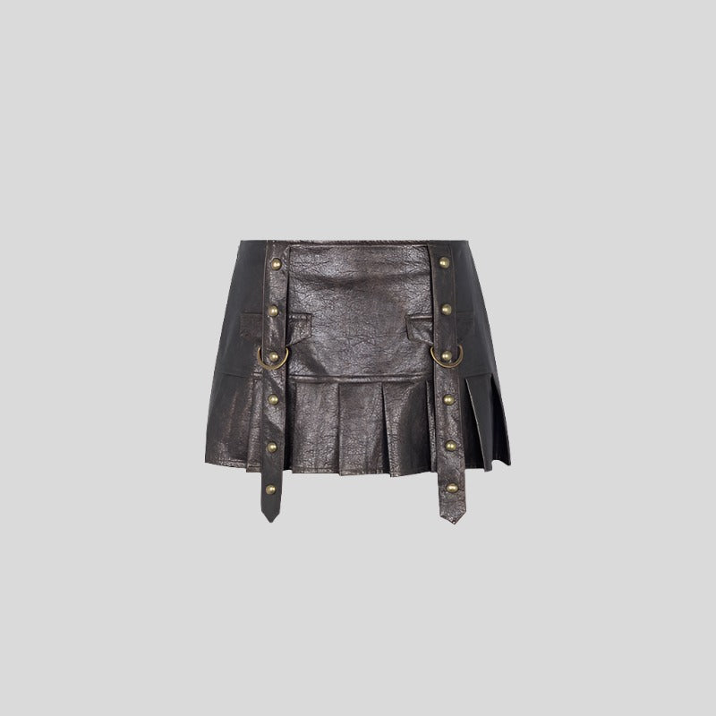 Belted Leather Mini Skirt