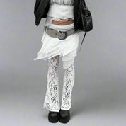 AN Lace-Overlay Flare Pants