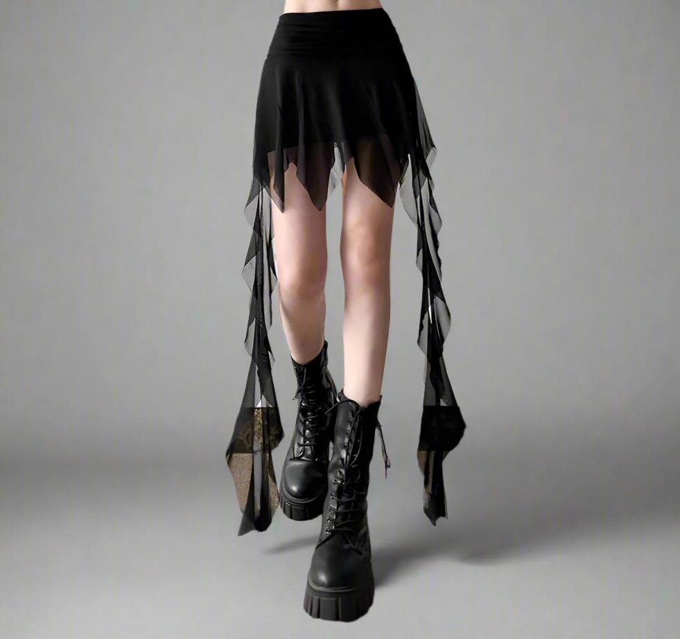 D Black Mini Skirt with Slits