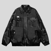 SPP Black-White Strap Leather Jacket
