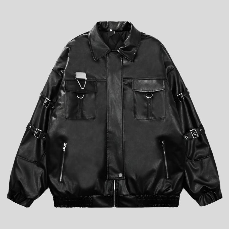 SPP Black-White Strap Leather Jacket