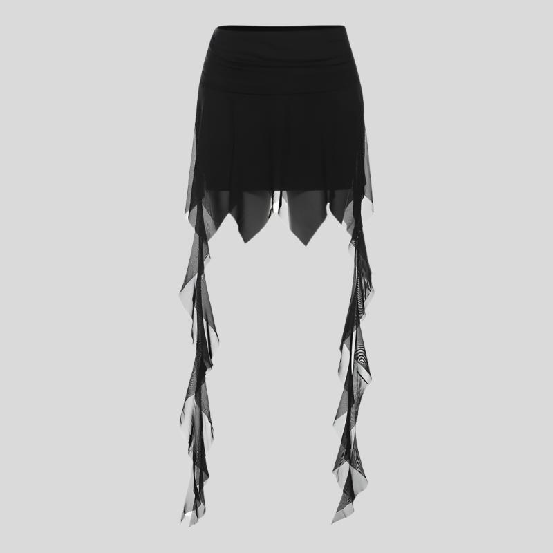 D Black Mini Skirt with Slits