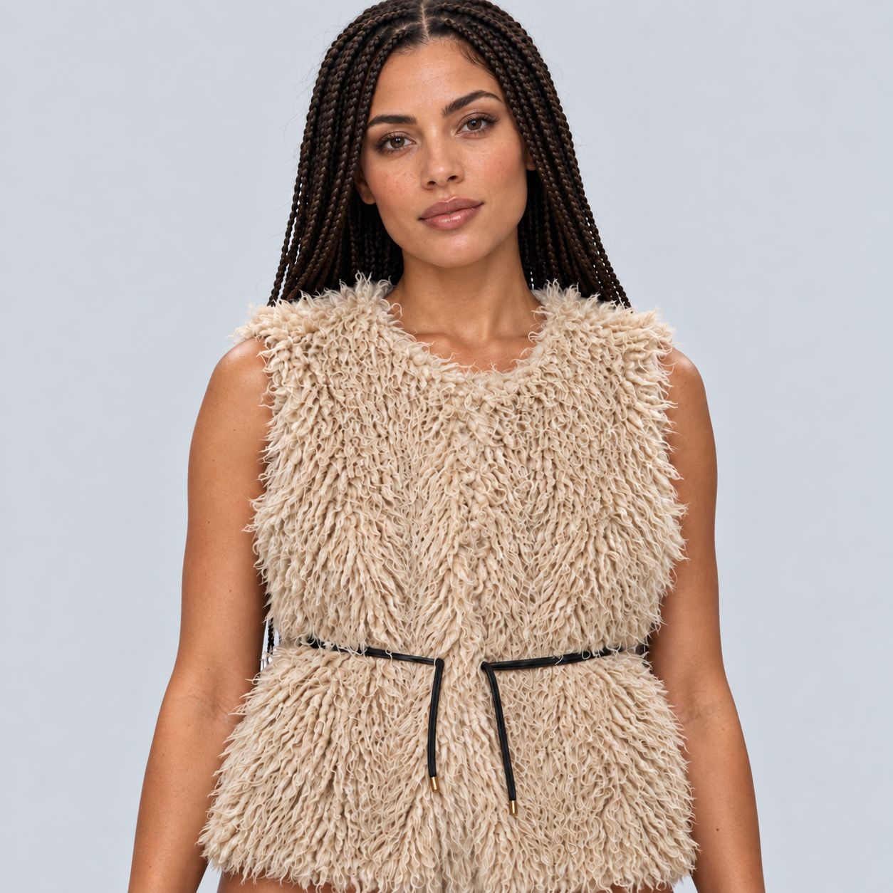Faux Fur Vest with Lace-Up Detail