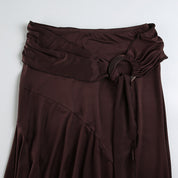 Brown Drape Skirt with Buckle