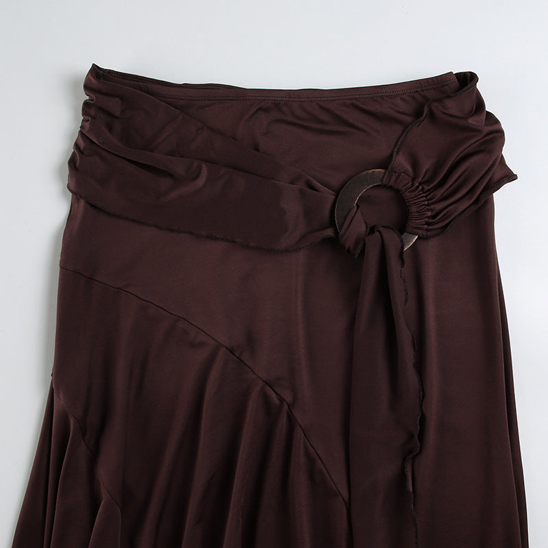 Brown Drape Skirt with Buckle