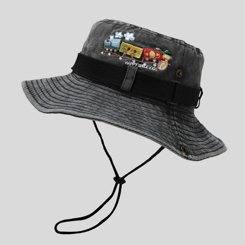 Train-Embroidered Bucket Hat