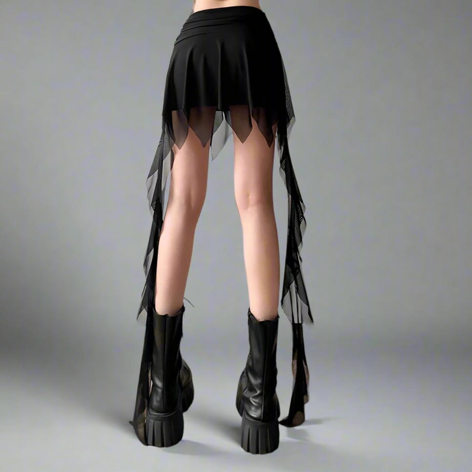 D Black Mini Skirt with Slits