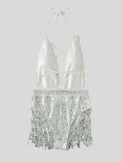 White Fringe Bodysuit