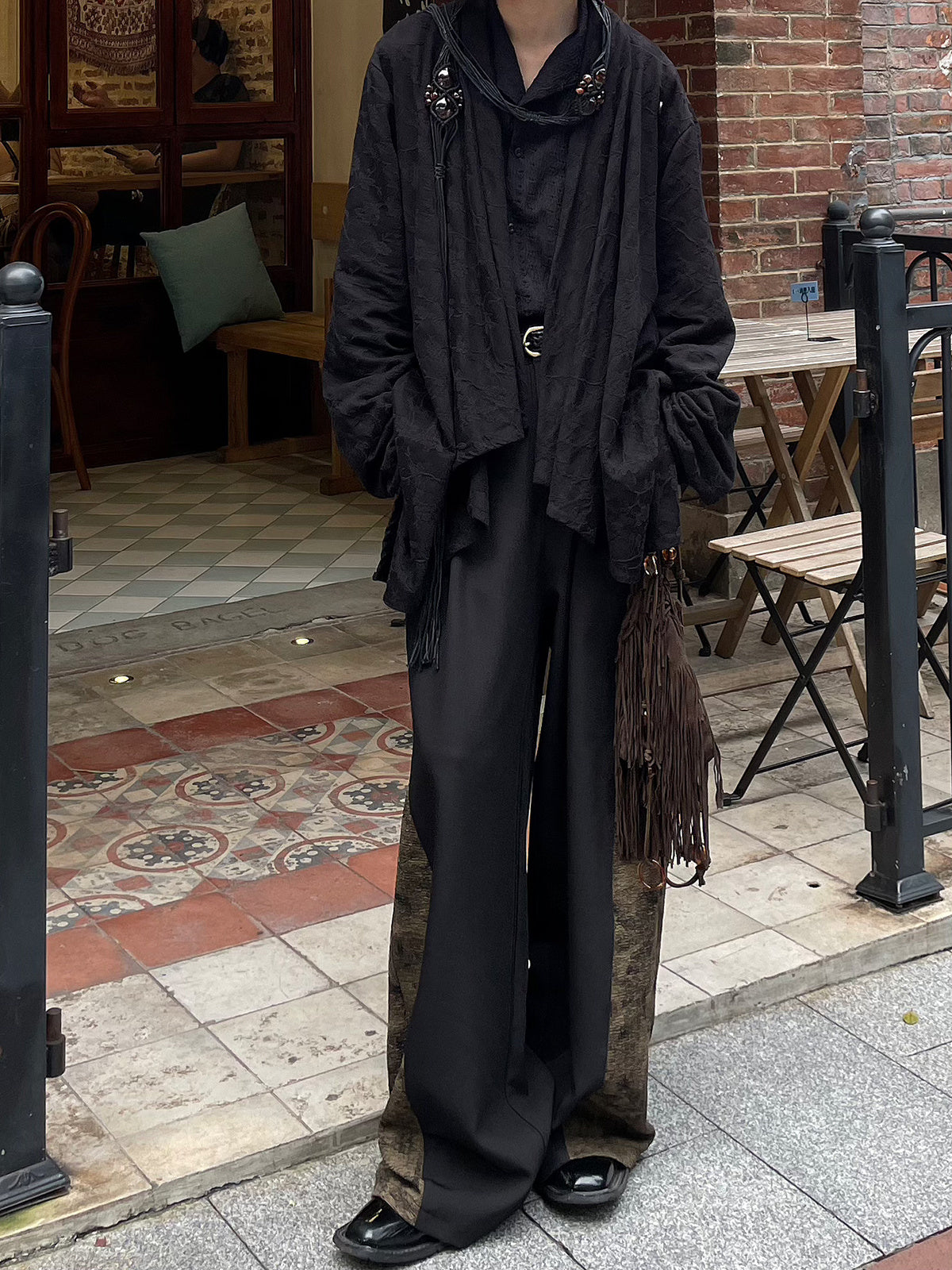 High-Waist Textured Flared Pants