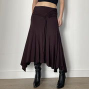 Brown Drape Skirt with Buckle