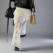 AN Lace-Overlay Flare Pants