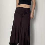 Brown Drape Skirt with Buckle