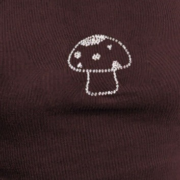 Brown Tank with Mushroom Embroidery