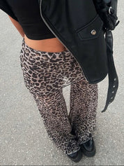 Elegant High-Waisted Leopard Print Wide Leg Trousers for Women