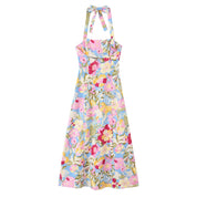 Women'S Dress Fashion Print Hanging Neck Strap Pleated Long Temperament Summer New Dress