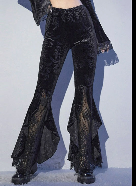 Flared Pants with Velvet & Lace