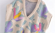 Wool Vest with Floral Weave