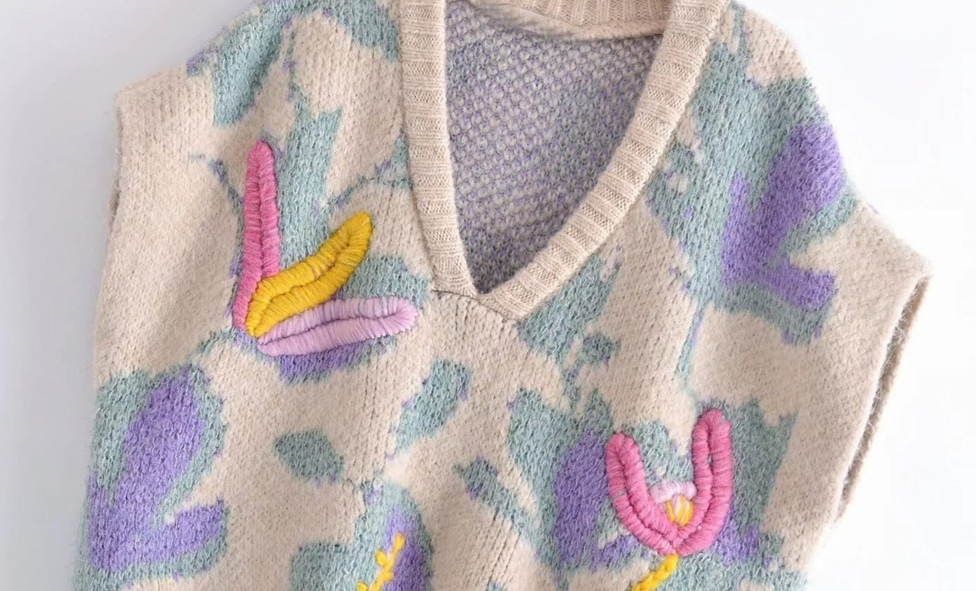 Wool Vest with Floral Weave