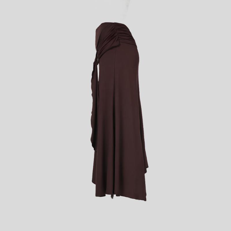Brown Drape Skirt with Buckle