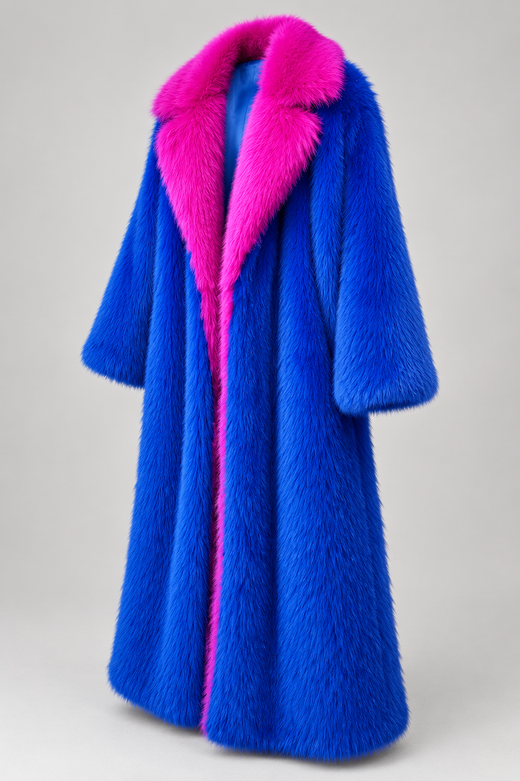 Contrast Color Faux Fur Trench Coat