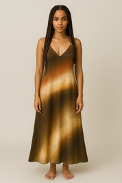 SHER Beaded-Back Cotton Midi Dress