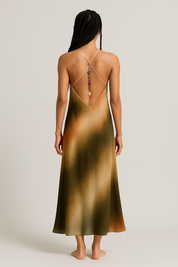 SHER Beaded-Back Cotton Midi Dress