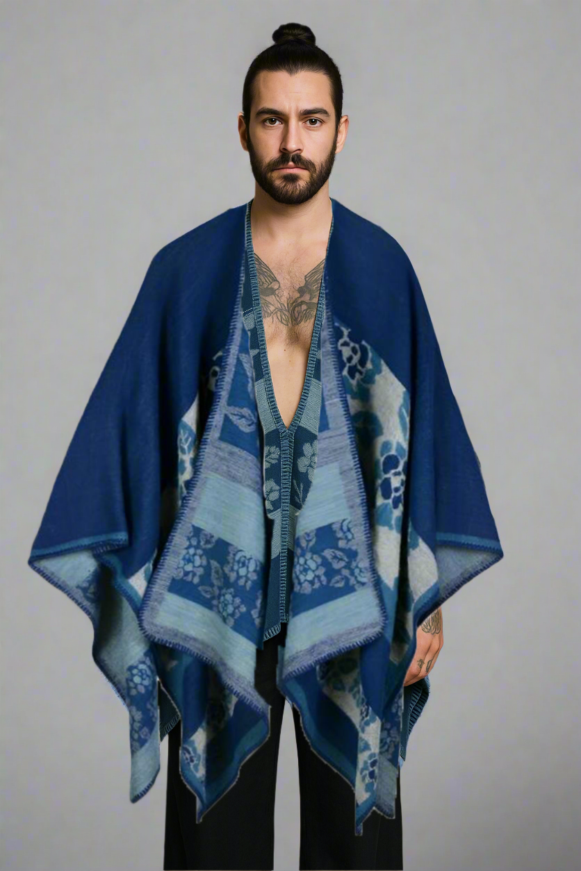 Warm poncho with colorful decorations, model Y