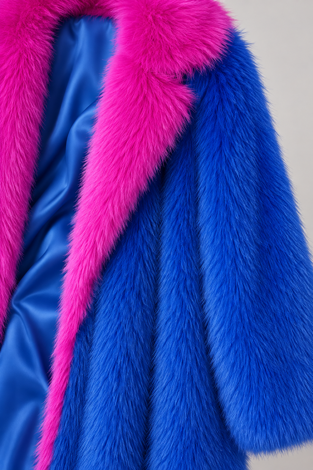 Contrast Color Faux Fur Trench Coat