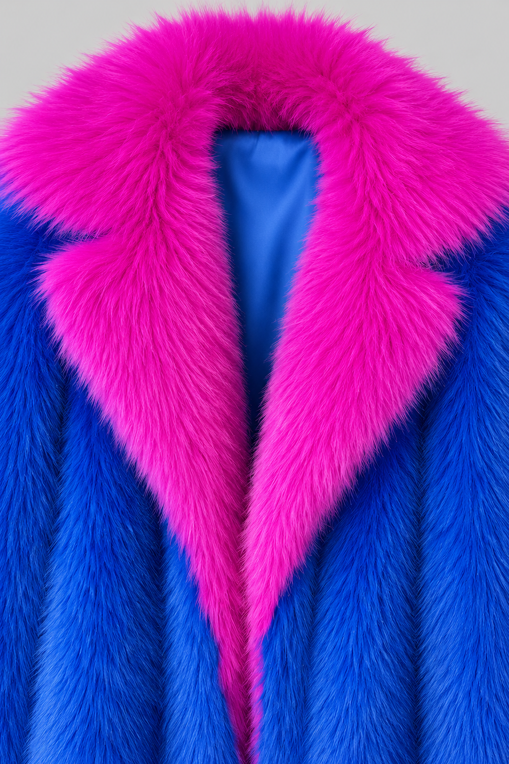 Contrast Color Faux Fur Trench Coat