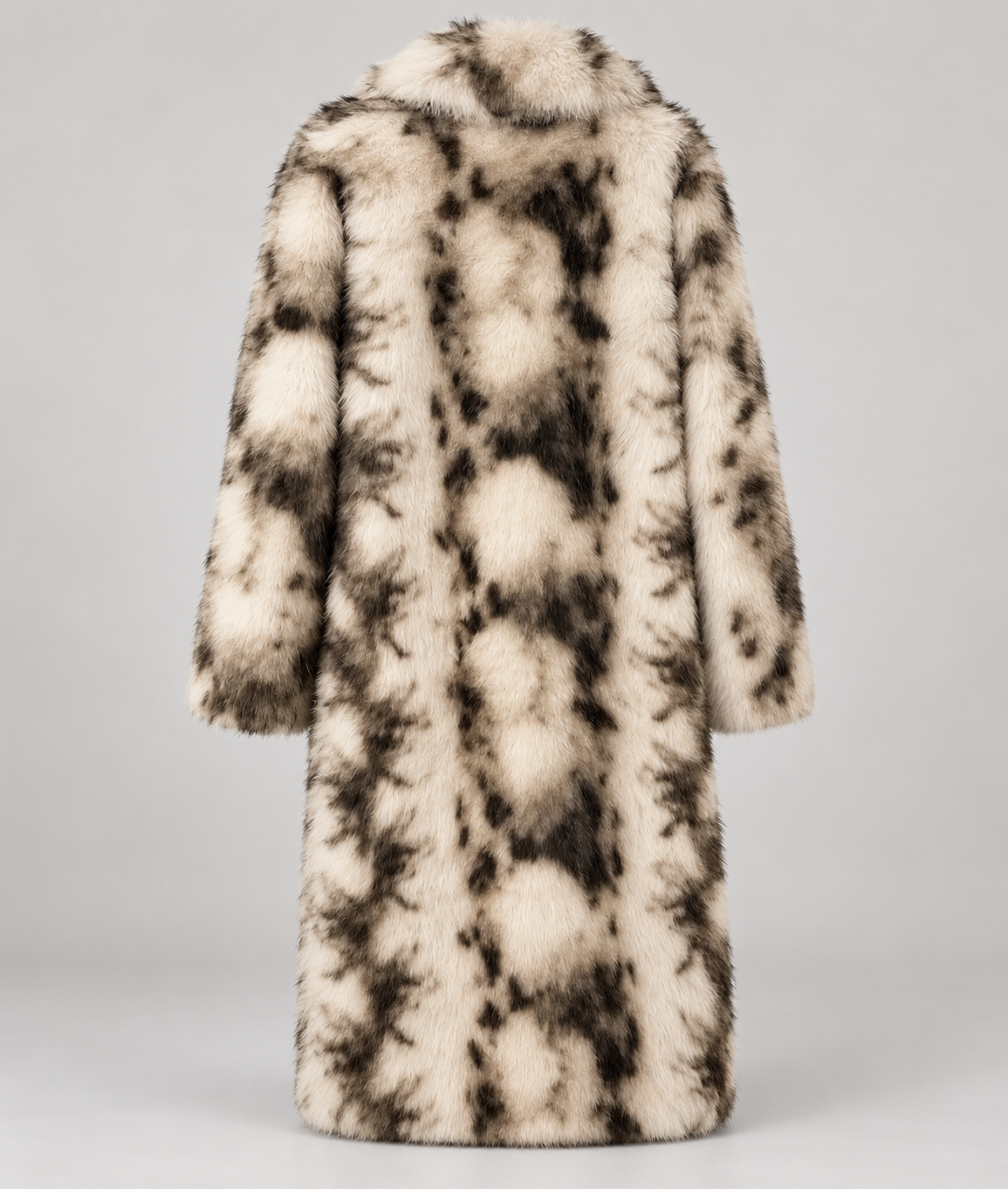 Long Cow Print Faux Fur Coat