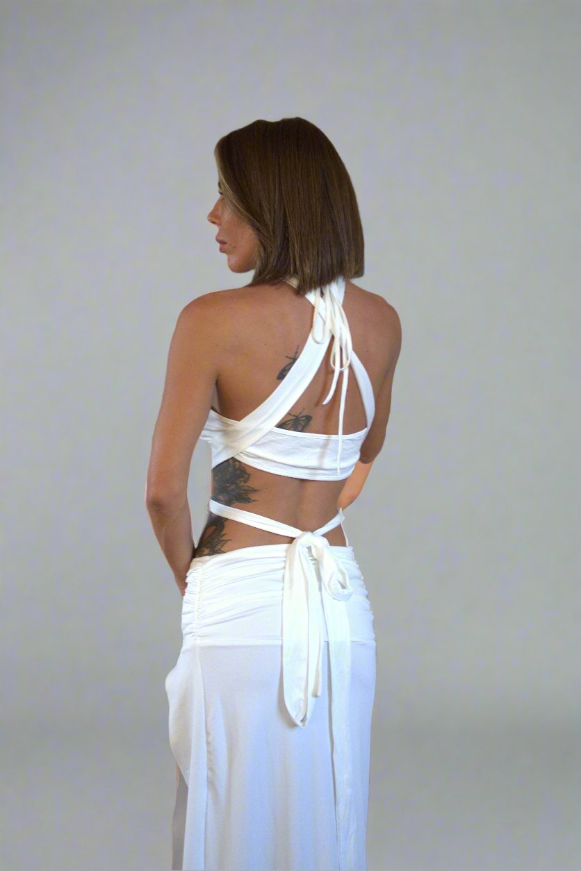 ORTAL White Tie Top & Skirt Set